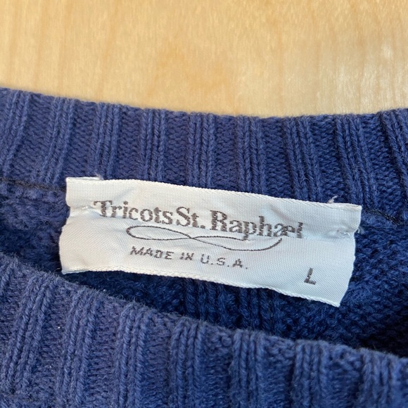 Vtg Tricots St. Raphael! Blue Cable Knit Mens Sz L - Picture 4 of 8